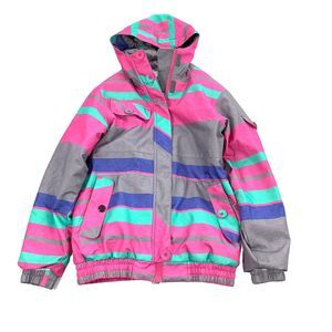 $169 M3 Millennium Three Lana Snowboard Jacket Size Large Youth Pink Gray Skiing